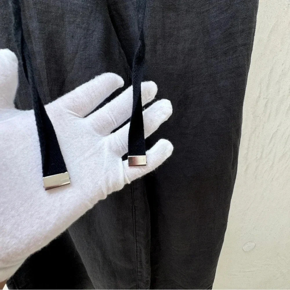 H HALSTON Black Wide Leg Linen Pants Size S Minimalist Resort Drawstring - Picture 7 of 15